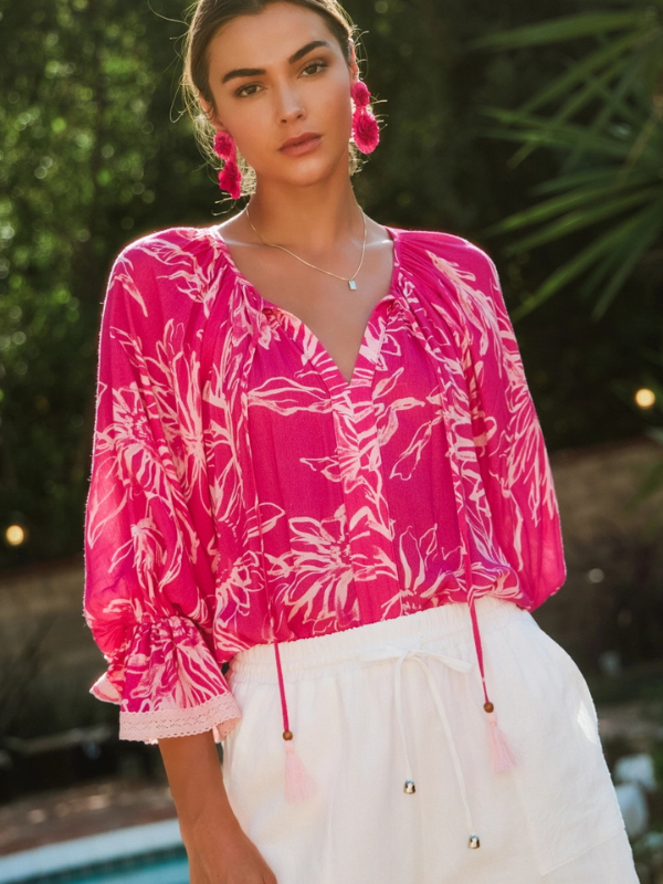 Hot Pink Floral Printed Blouse