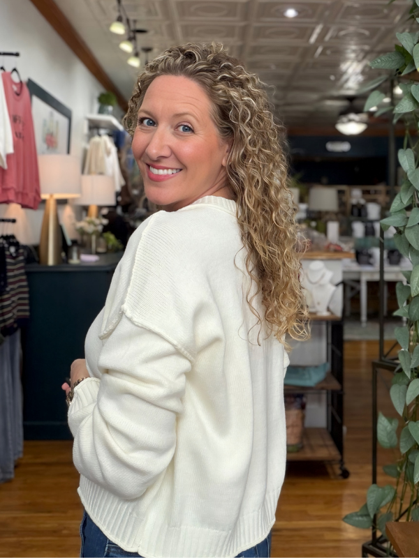 Ivory Raw Edge Long Sleeve Cardigan Top
