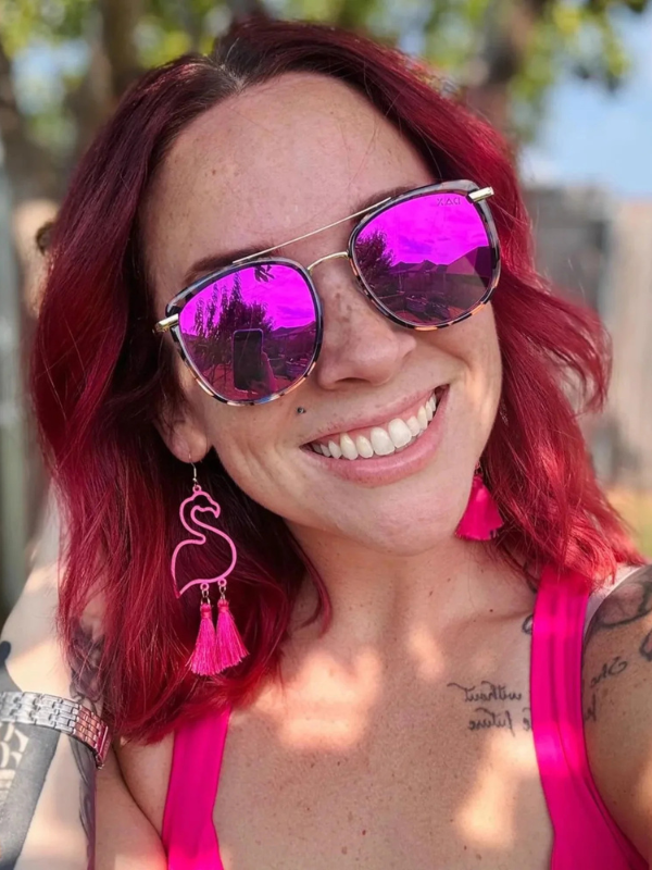 tortoise and gold sunglasses with hot pink lenses