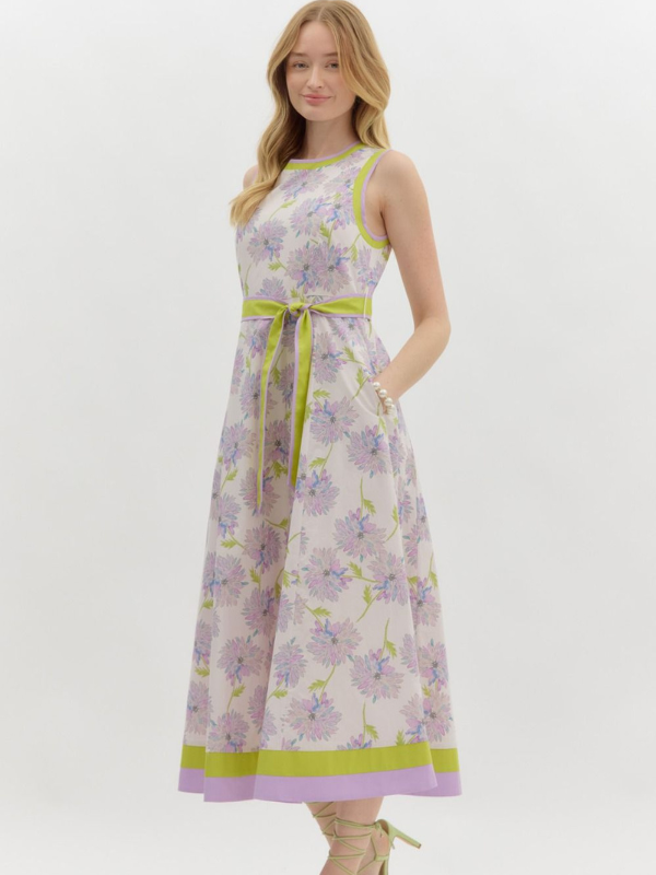 Lavender + Lime Floral Midi Dress