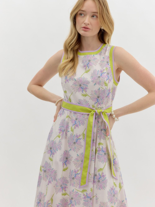 Lavender + Lime Floral Midi Dress