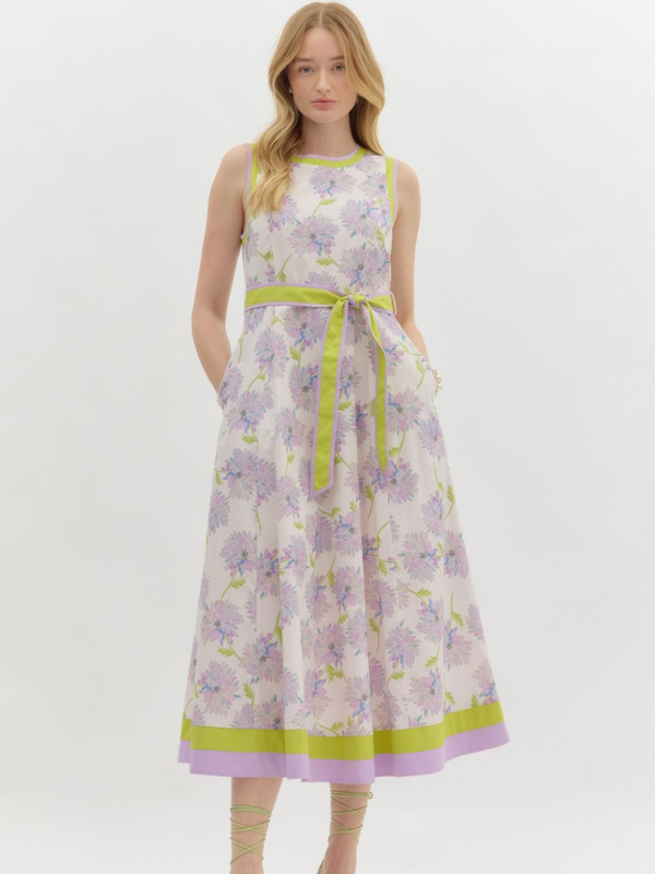 Lavender + Lime Floral Midi Dress