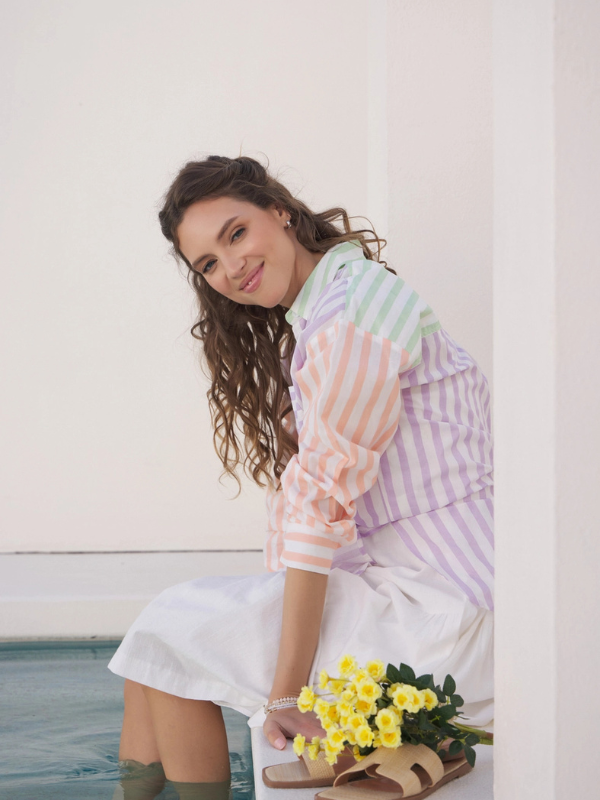 Lavender Stripe Mix Button Down Shirt
