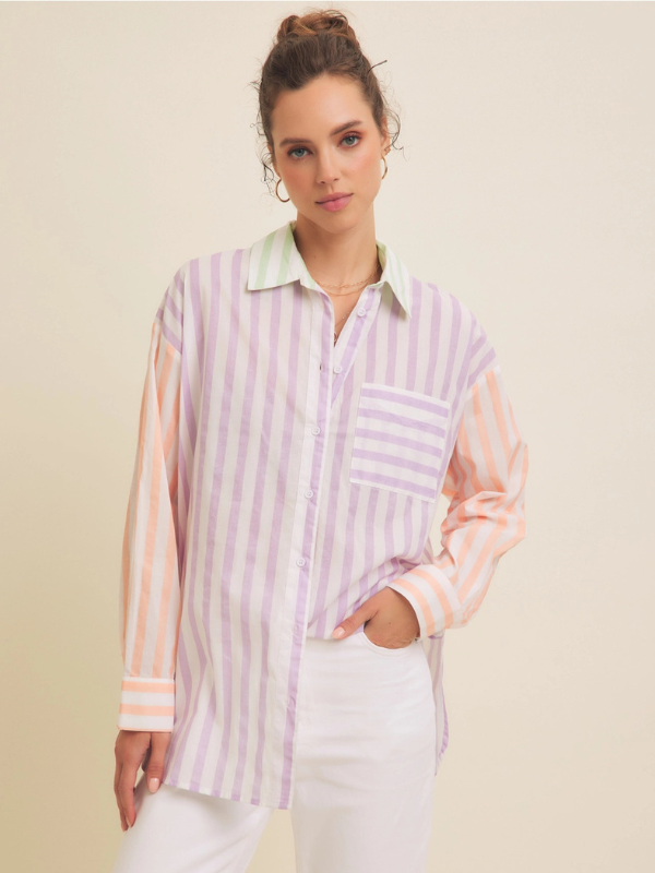 Lavender Stripe Mix Button Down Shirt