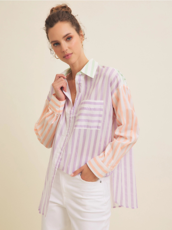 Lavender Stripe Mix Button Down Shirt