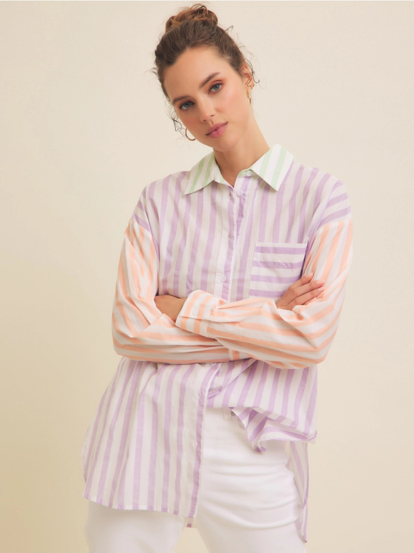 Lavender Stripe Mix Button Down Shirt