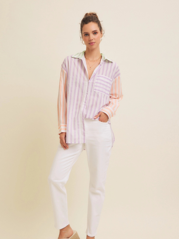 Lavender Stripe Mix Button Down Shirt