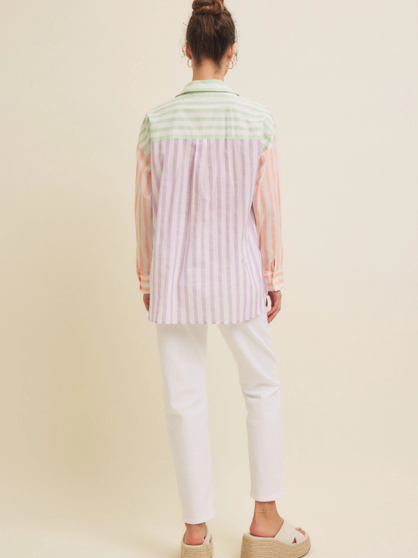 Lavender Stripe Mix Button Down Shirt