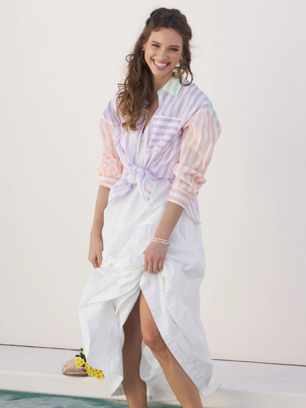 Lavender Stripe Mix Button Down Shirt