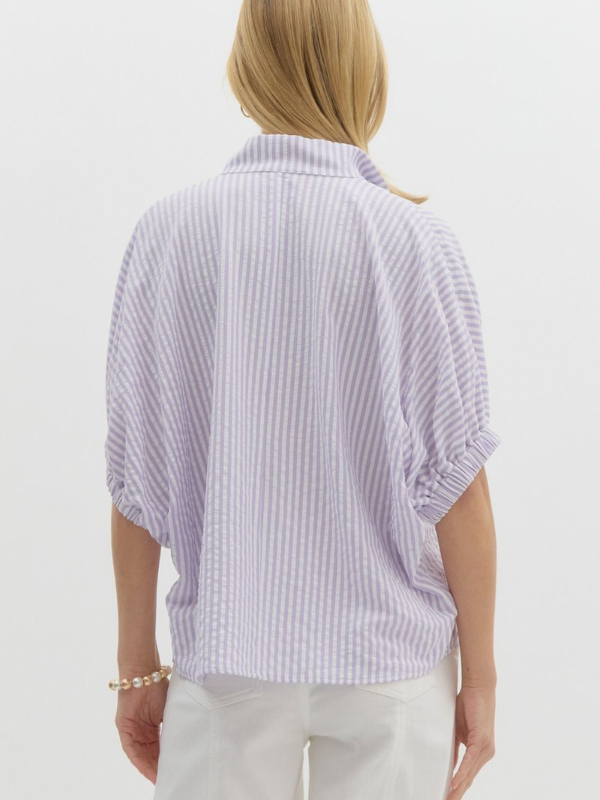 Lavender Striped Contrast Collar Top