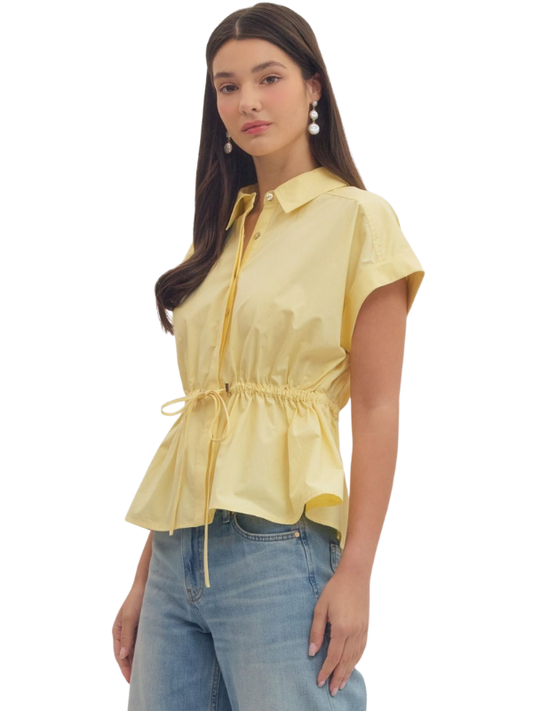 Lemon Yellow Peplum Collared Top - Themasonboutique