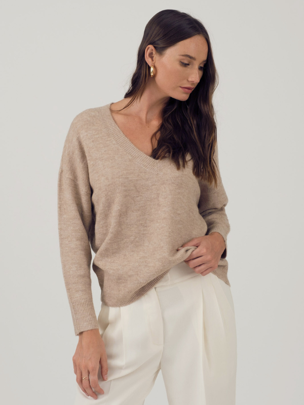 Light Taupe Drop Shoulder Sweater