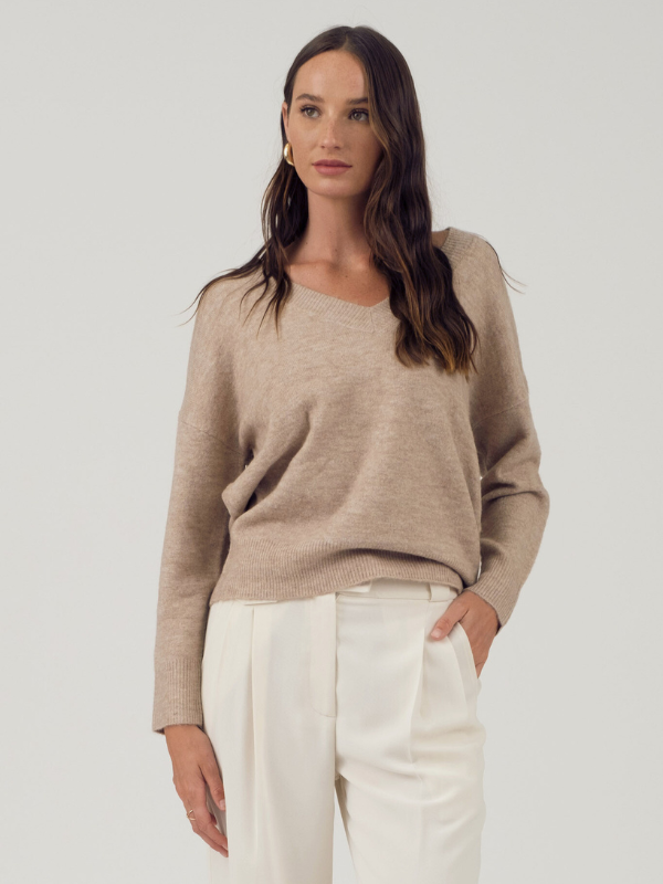 Light Taupe Drop Shoulder Sweater