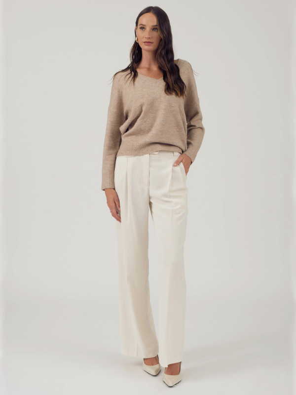 Light Taupe Drop Shoulder Sweater