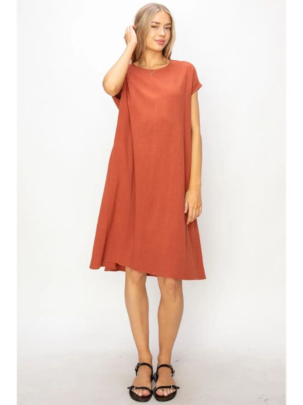 Linen Oversized Midi Dress - Baked Clay