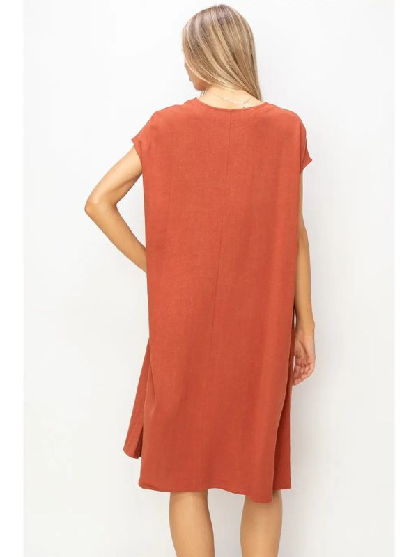 Linen Oversized Midi Dress - Baked Clay