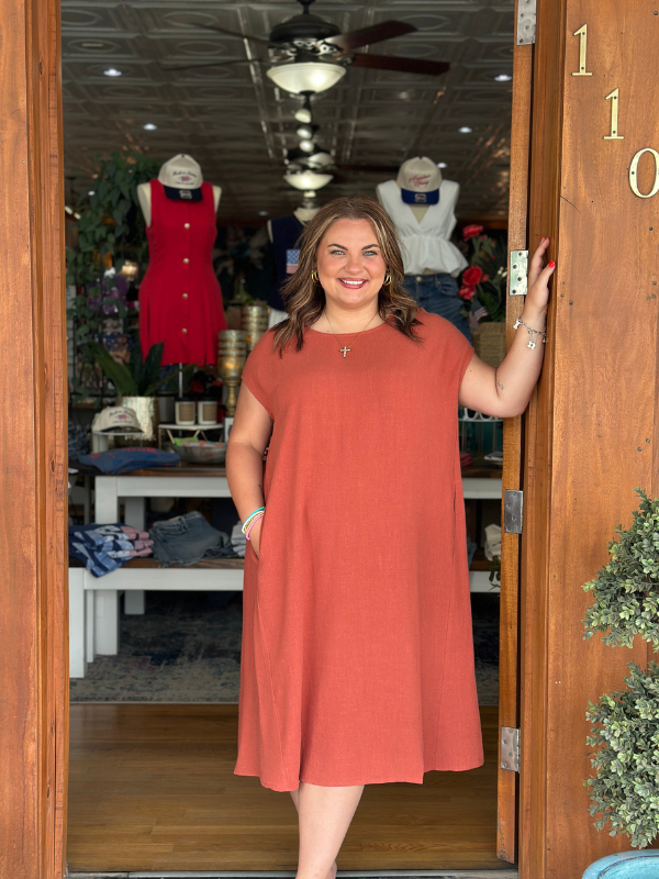 Linen Oversized Midi Dress - Baked Clay