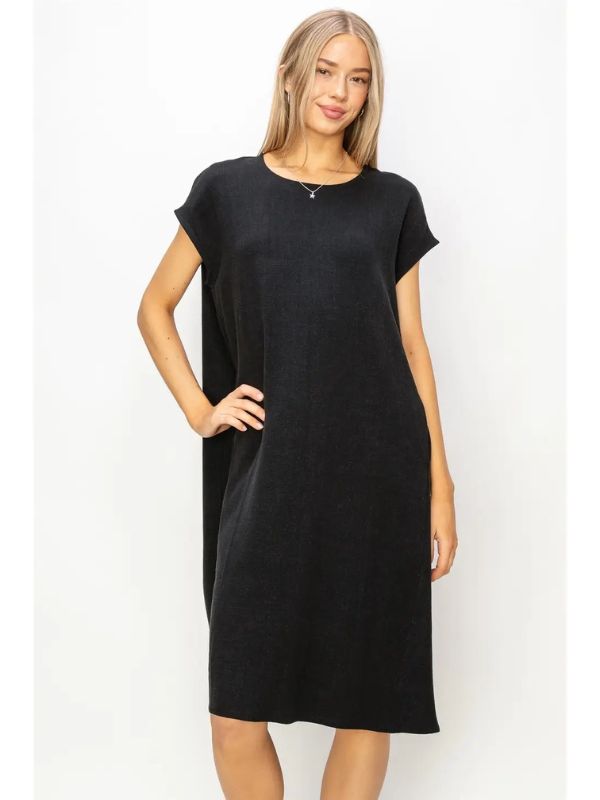 Linen Oversized Midi Dress - Black