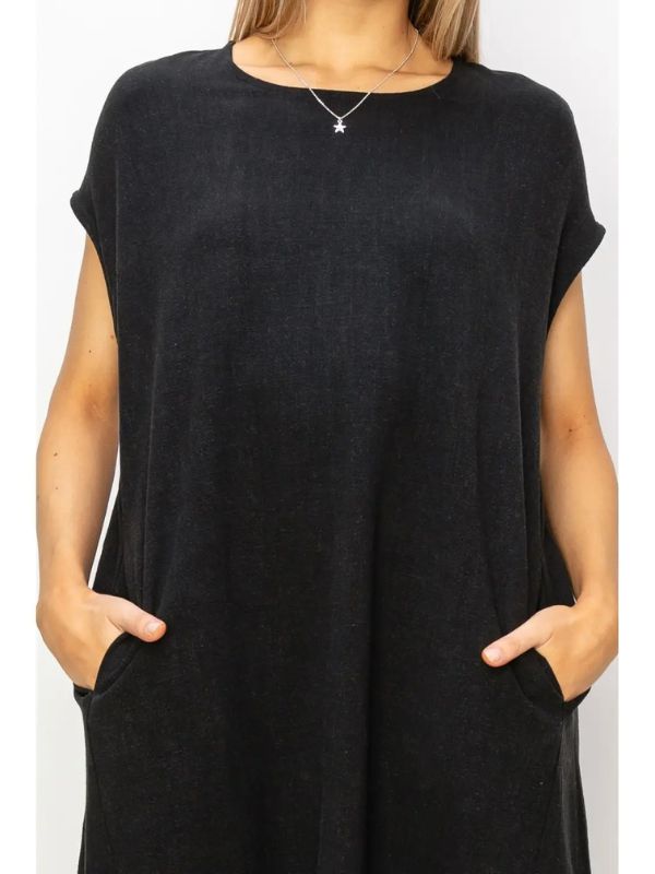 Linen Oversized Midi Dress - Black