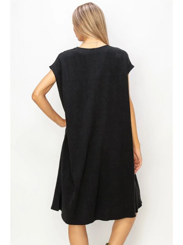 Linen Oversized Midi Dress - Black