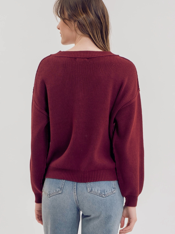 Maroon Exposed Seam Sweater