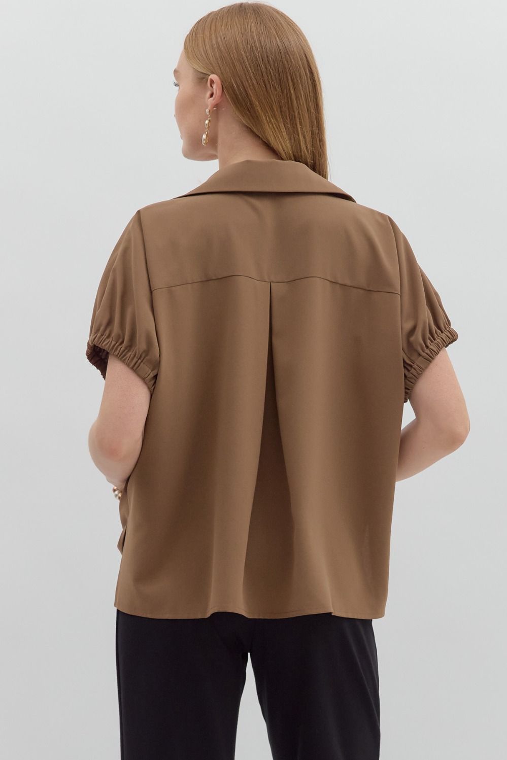 Mocha Short Sleeve Split Collar Top