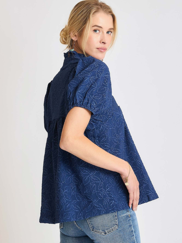 Navy Floral Jacquard Top