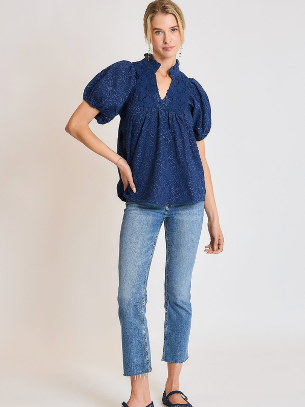 Navy Floral Jacquard Top