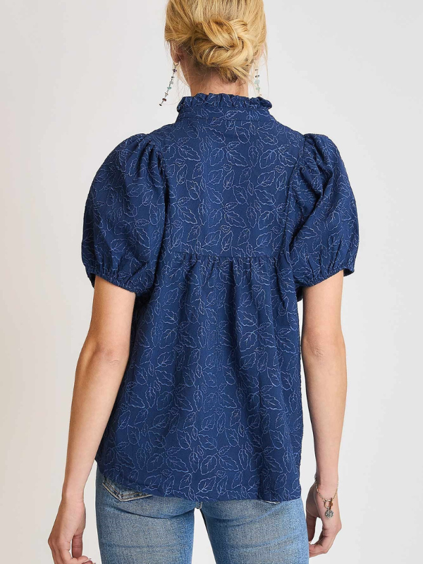 Navy Floral Jacquard Top
