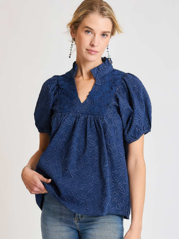 Navy Floral Jacquard Top