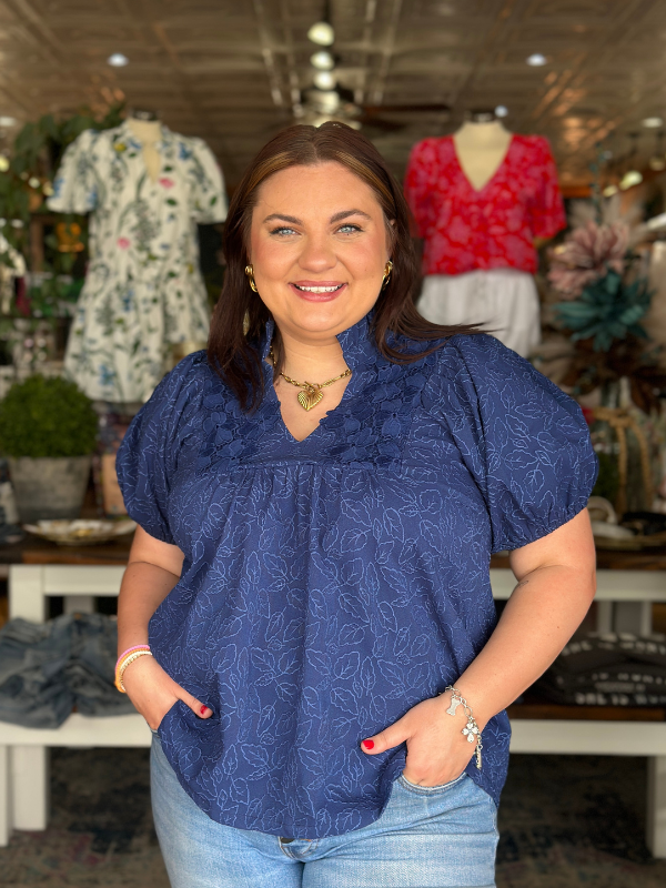Navy Floral Jacquard Top