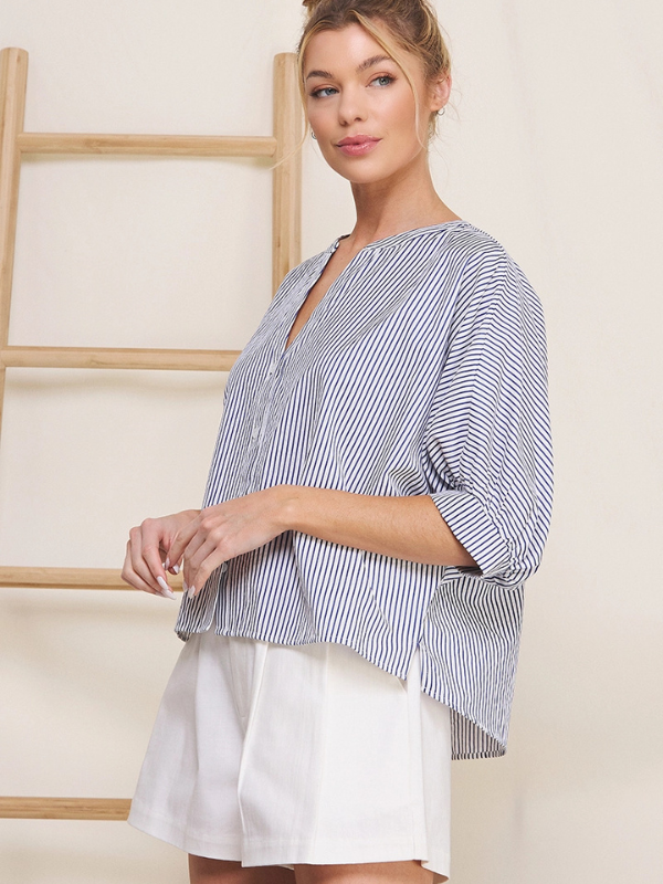 Navy Pinstripe Dolman Top