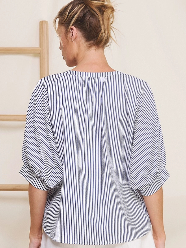 Navy Pinstripe Dolman Top