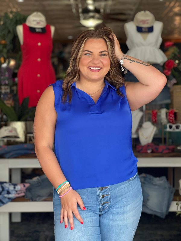 Neck Band Collar Top - Capri Blue