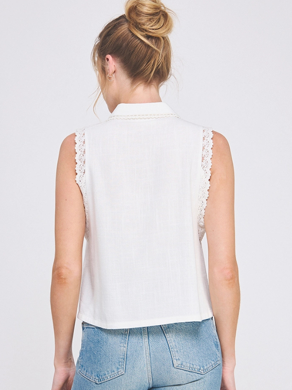 Off White Linen Pintuck Collared Shirt