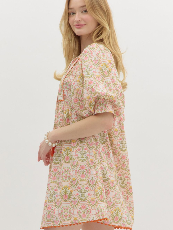 Orange + Cream Floral Print Mini Dress