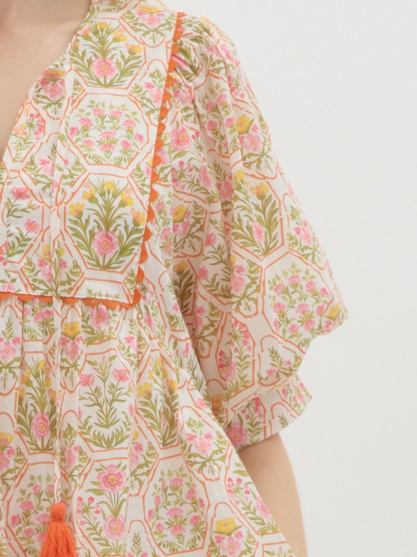Orange + Cream Floral Print Mini Dress