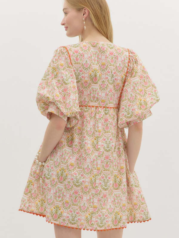 Orange + Cream Floral Print Mini Dress