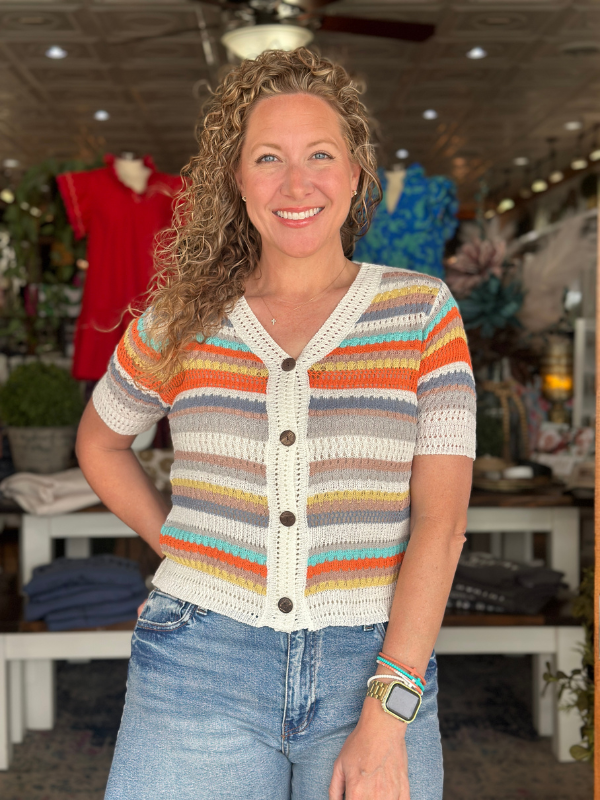 Orange + Ivory Lightweight Sweater Top