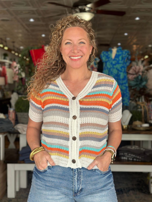 Orange + Ivory Lightweight Sweater Top