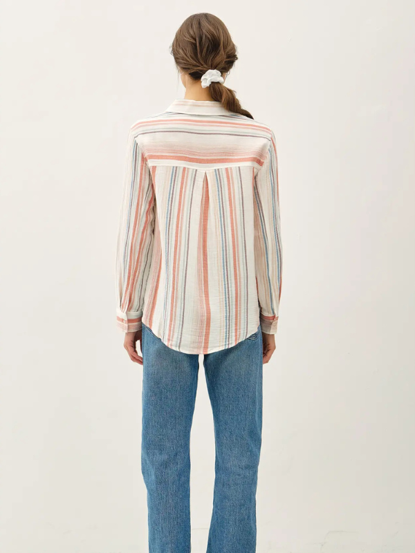 Papaya Striped Gauze Top