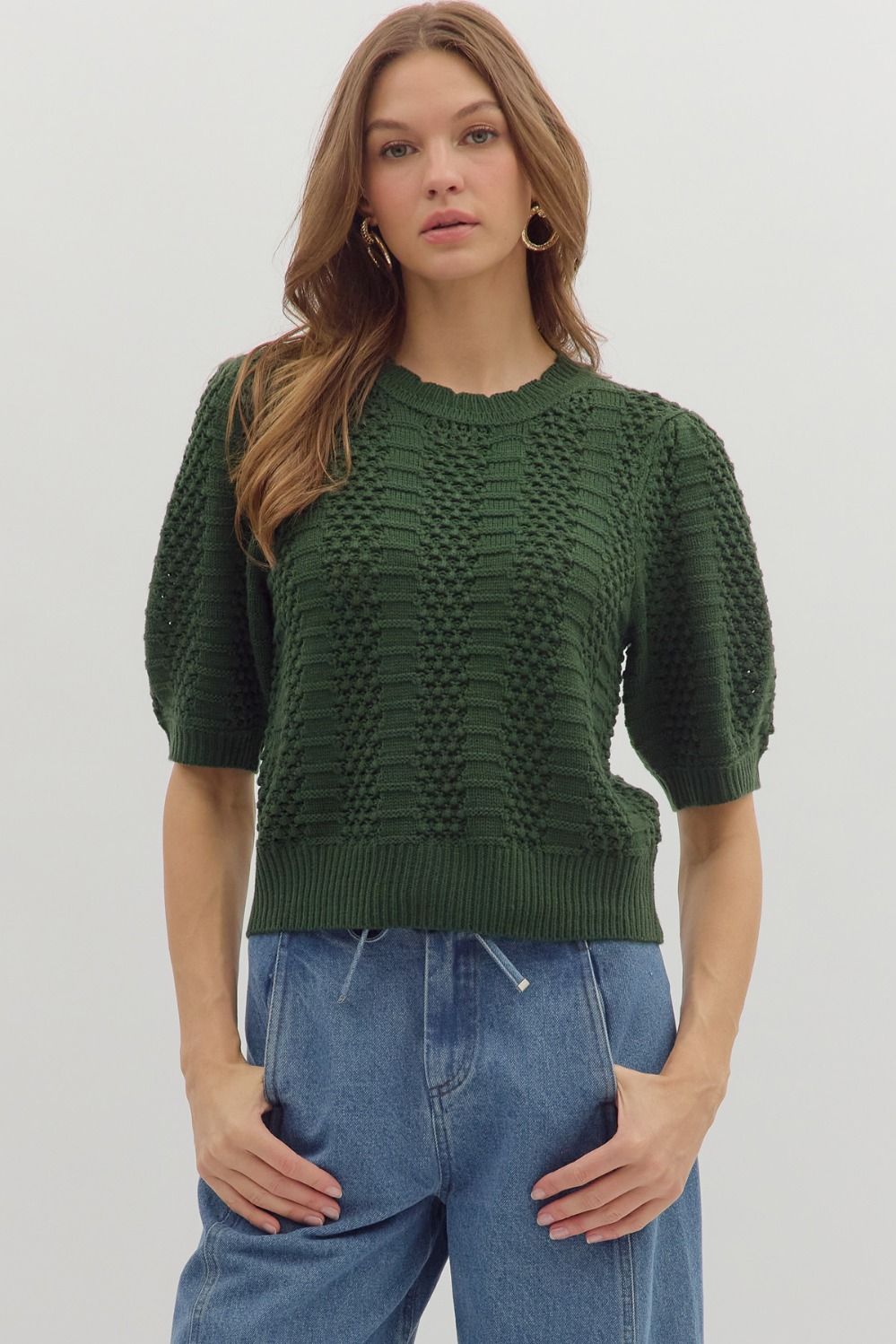 Pine Short Sleeve Knit Pullover Sweater