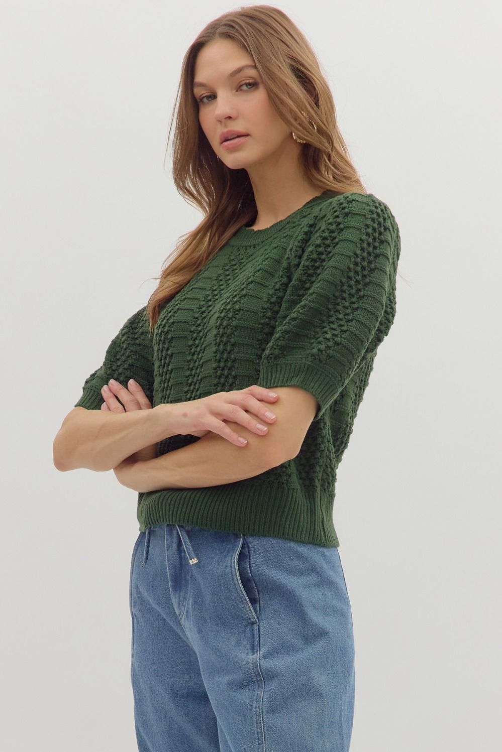 Pine Short Sleeve Knit Pullover Sweater
