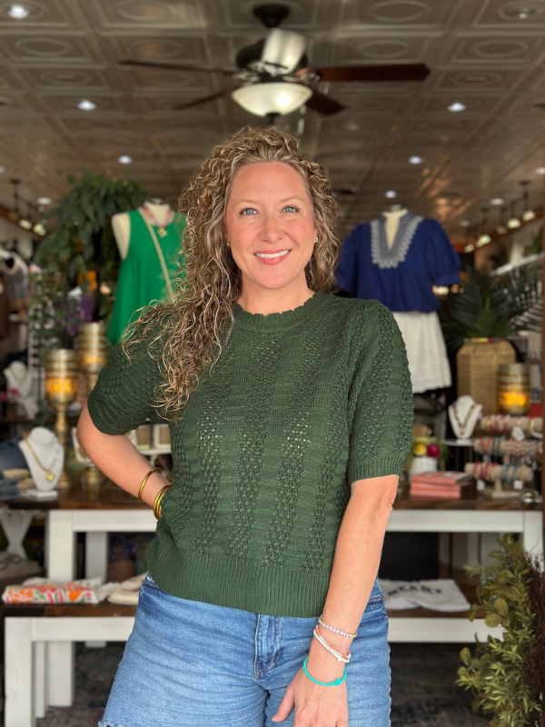 Pine Short Sleeve Knit Pullover Sweater