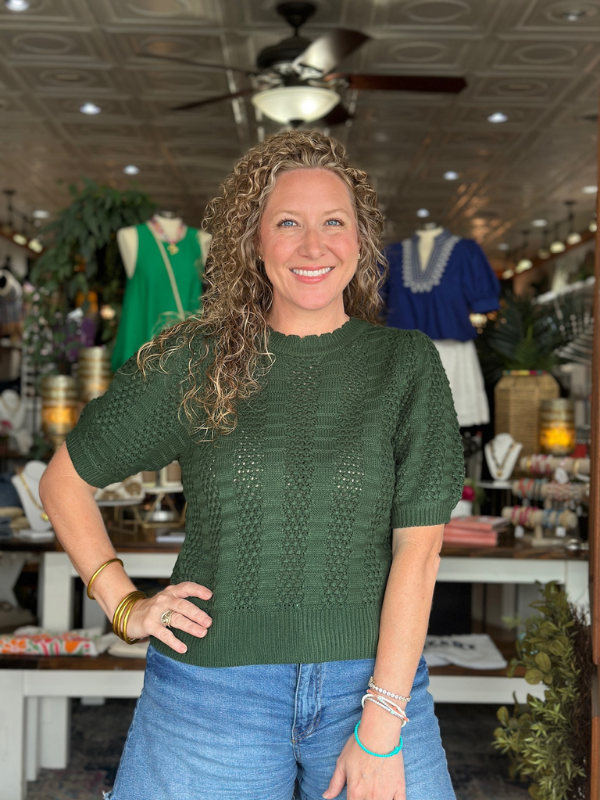 Pine Short Sleeve Knit Pullover Sweater