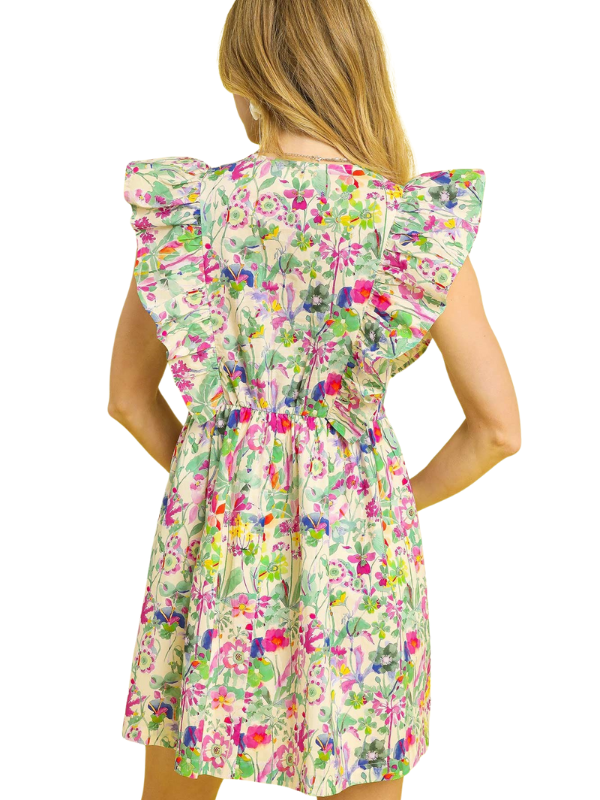 Pink Floral Bow Mini Dress