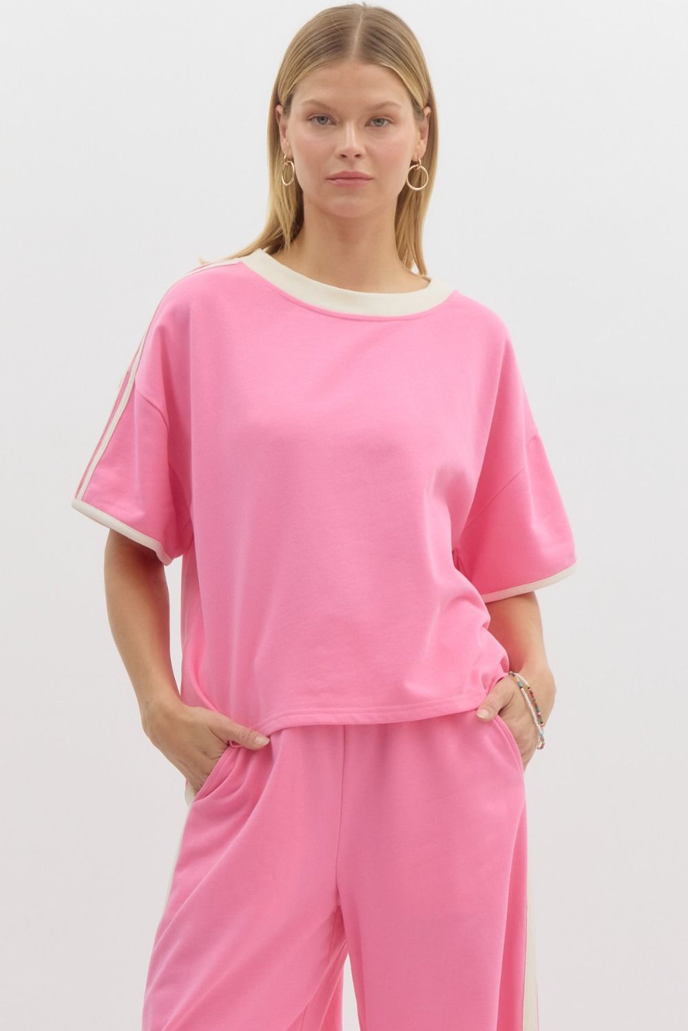 Pink Knit Short Sleeve Top