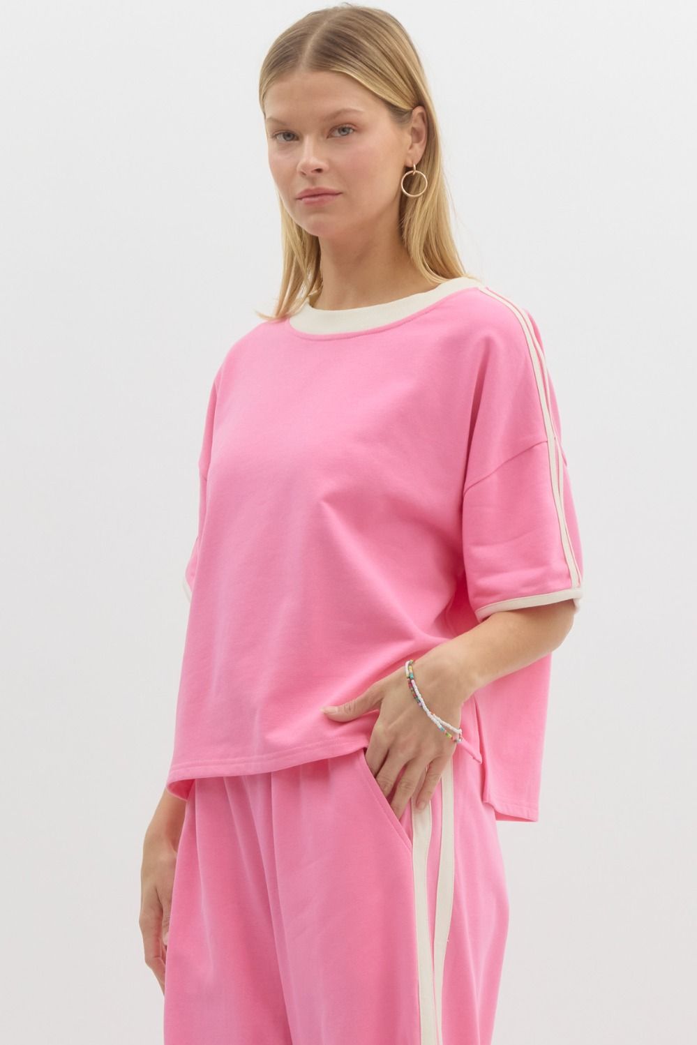 Pink Knit Short Sleeve Top