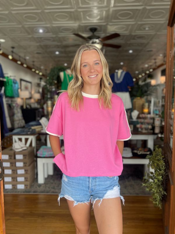 Pink Knit Short Sleeve Top