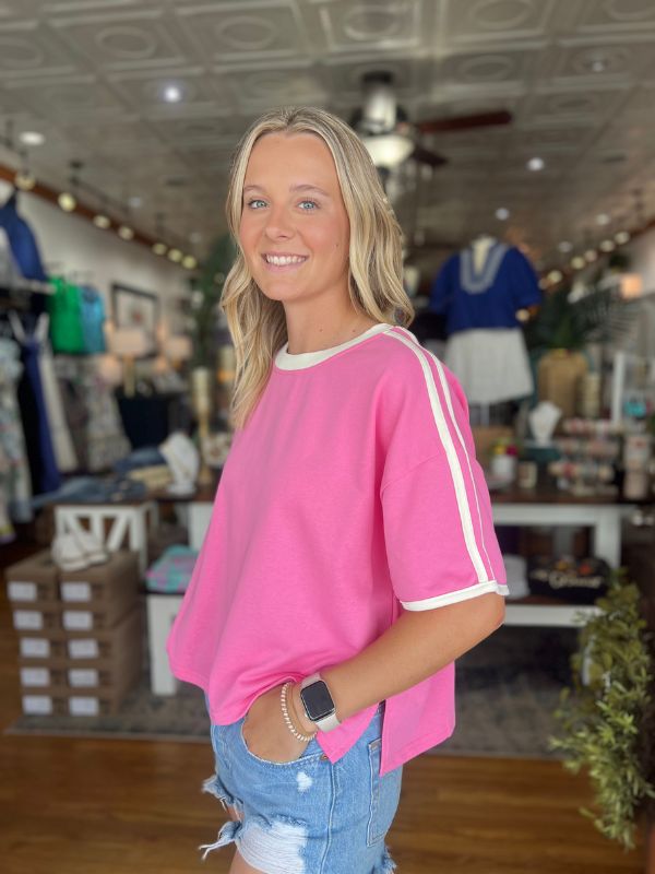 Pink Knit Short Sleeve Top
